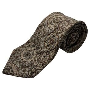 Vintage John L‎ Ashe Fort Worth Mens Necktie Brown Beige Neutral Paisley Pattern